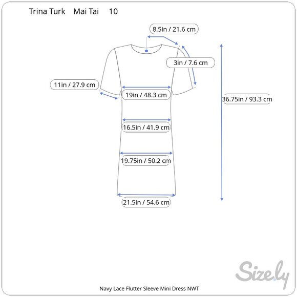 Trina Turk Mai Tai Navy Lace Flutter Sleeve Mini Dress Size 10 NWT - Picture 9 of 9